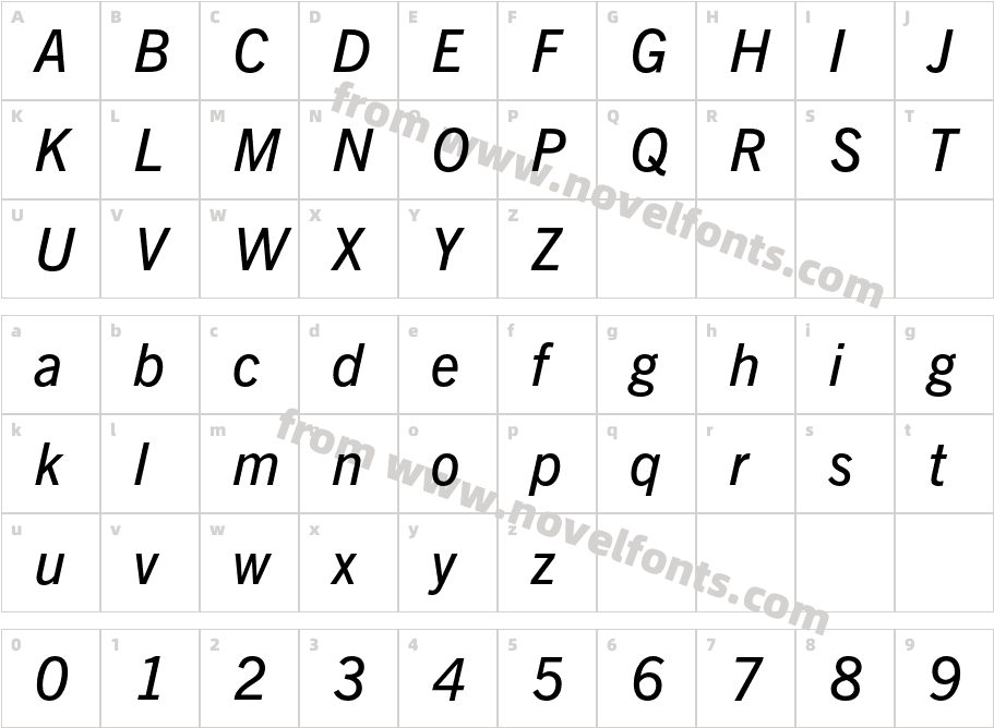 NewsGothicBT-DemiItalicCharacter Map