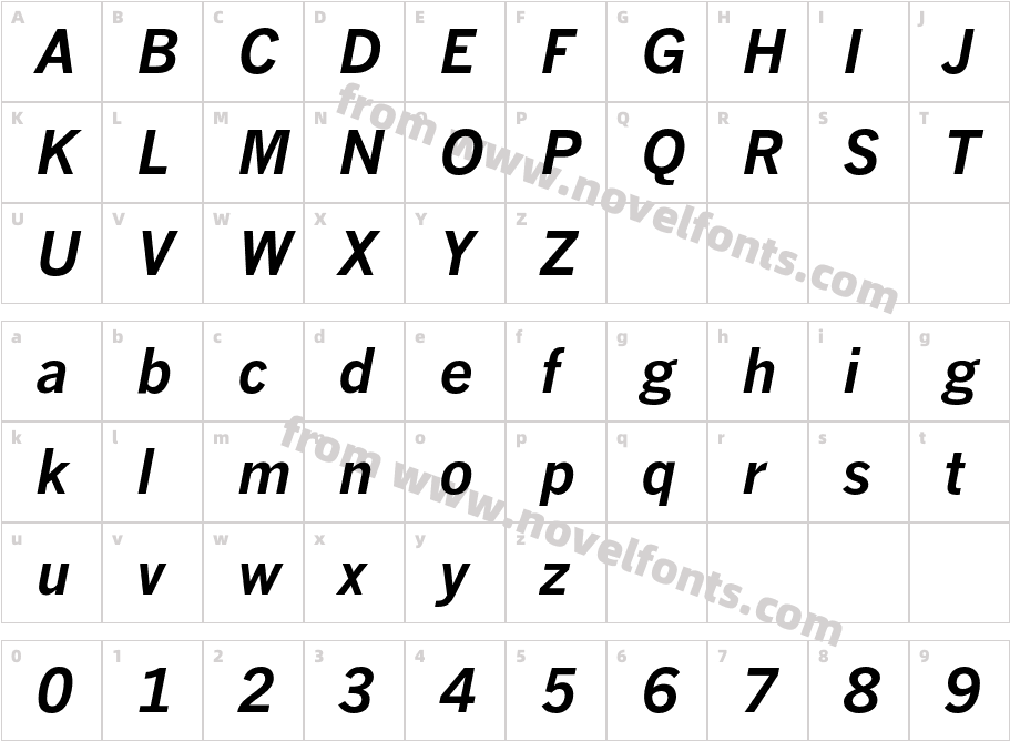 NewsGothicMTStd-BoldItalicCharacter Map