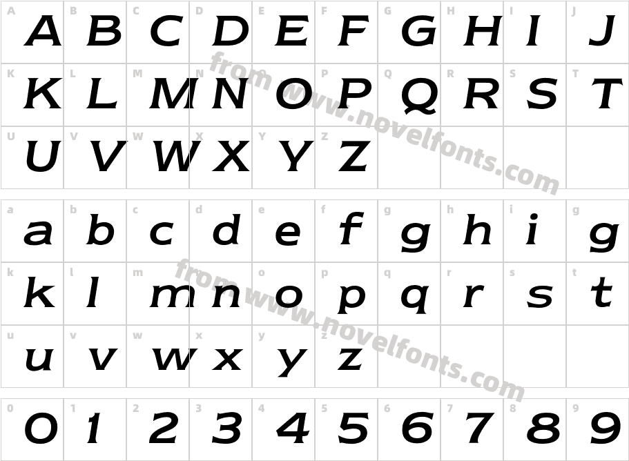 NewtextRegularItalicCharacter Map