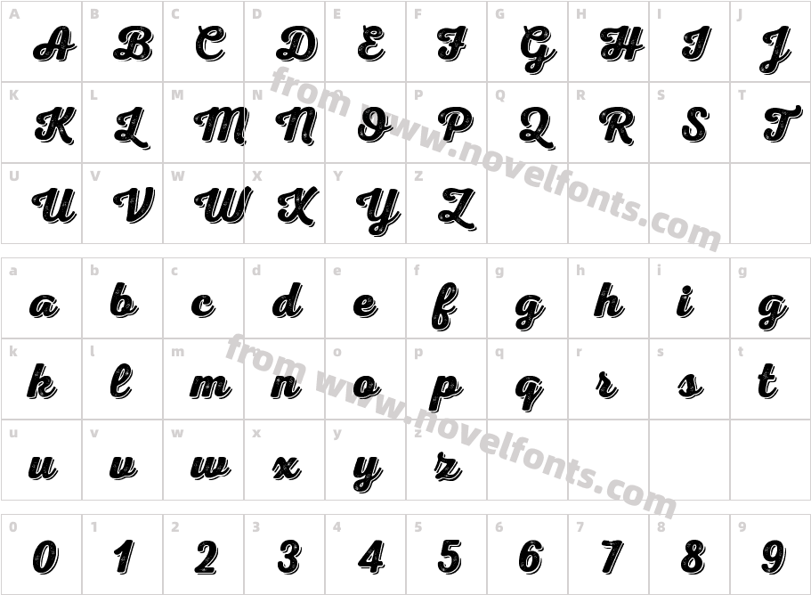 Nexa Rust Script B-Trial Shadow 2Character Map