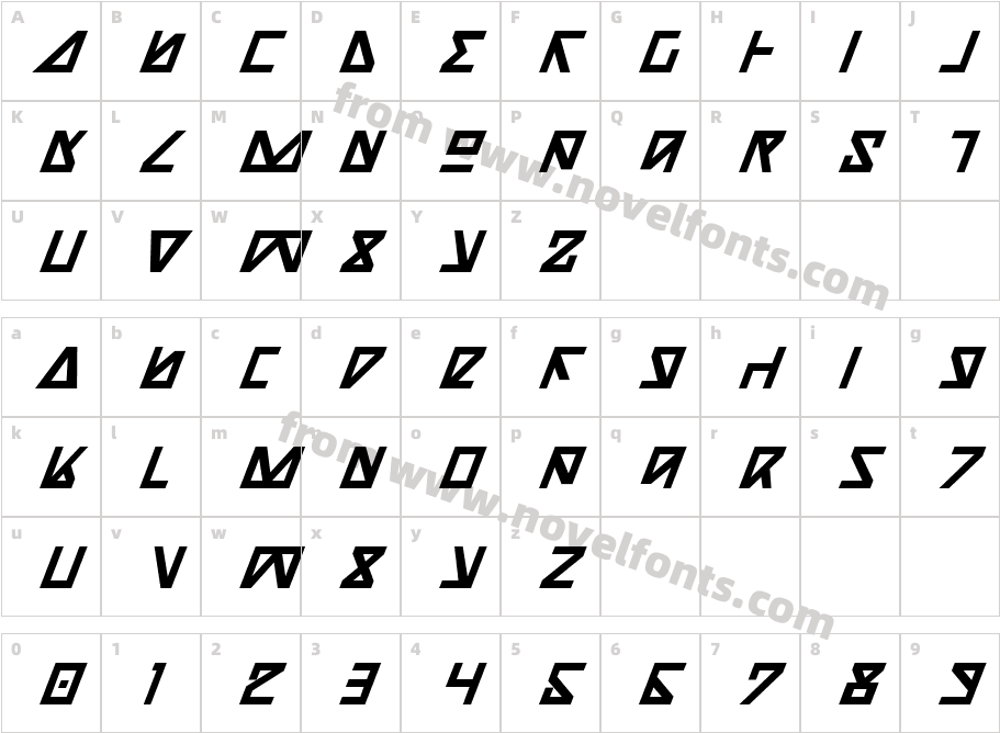 Nick Turbo Bold ItalicCharacter Map