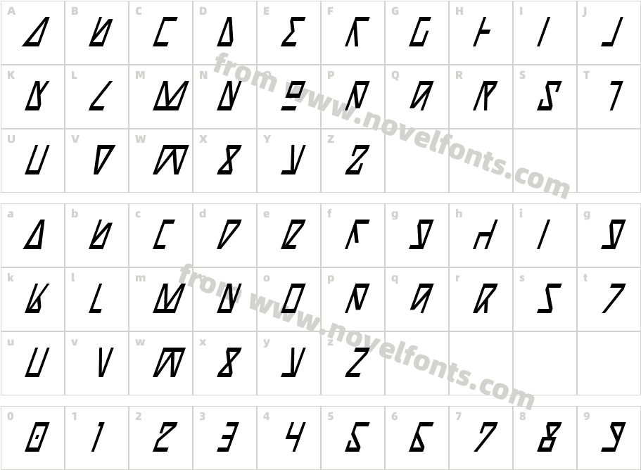 Nick Turbo Condensed ItalicCharacter Map