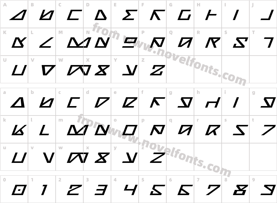 Nick Turbo Expanded ItalicCharacter Map