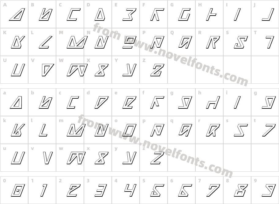 Nick Turbo Italic 3DCharacter Map