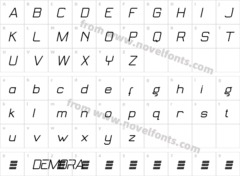 DEMORA ItalicCharacter Map