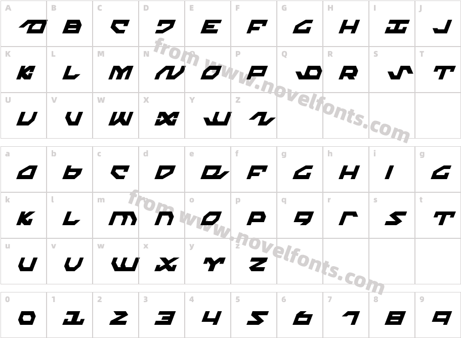 Nightrunner Condensed ItalicCharacter Map