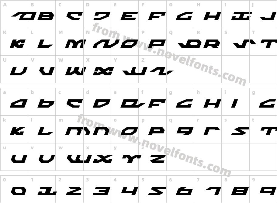 Nightrunner Expanded ItalicCharacter Map