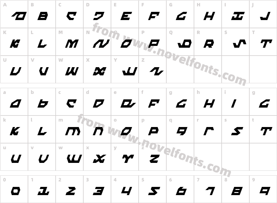 Nightrunner Extra-Condensed ItalicCharacter Map