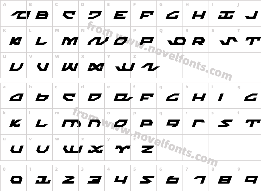 Nightrunner ItalicCharacter Map