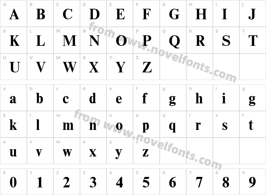 NimbusRomdBoldCharacter Map