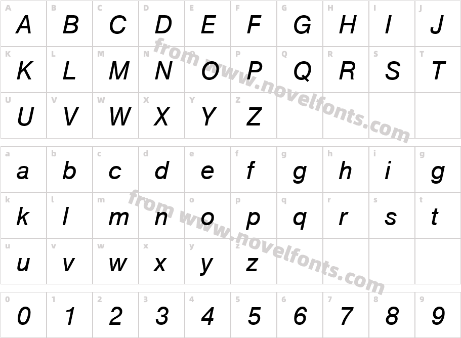 NimbusSanT-ReguItalCharacter Map