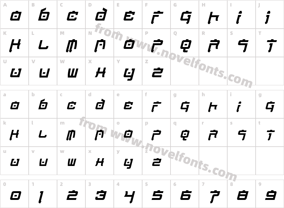 Nippon Tech Condensed Bold ItalicCharacter Map