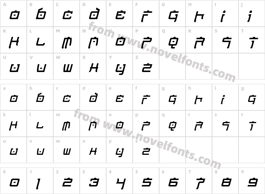 Nippon Tech Condensed ItalicCharacter Map