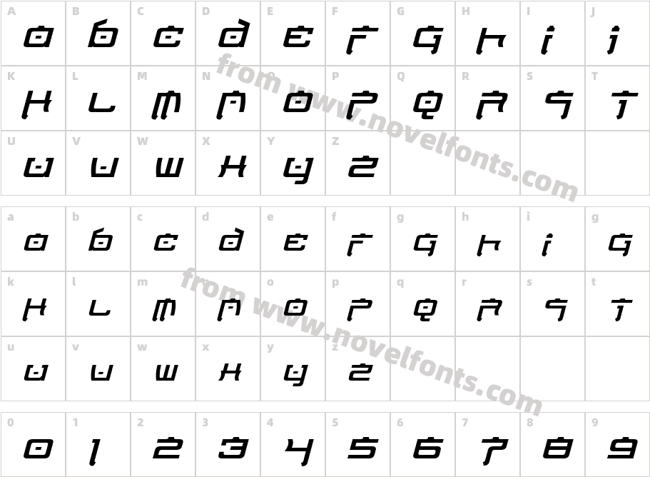 Nippon Tech ItalicCharacter Map