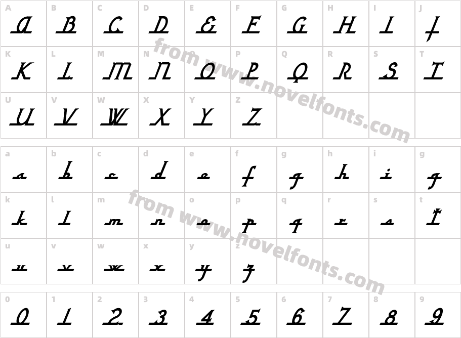 NixonScript-BoldItalicCharacter Map