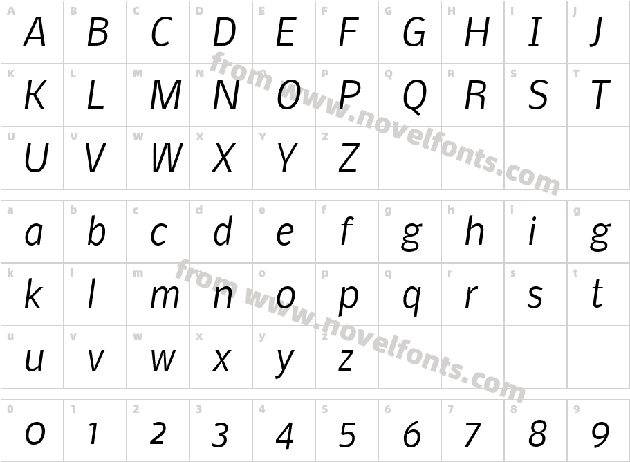 Nobile ItalicCharacter Map