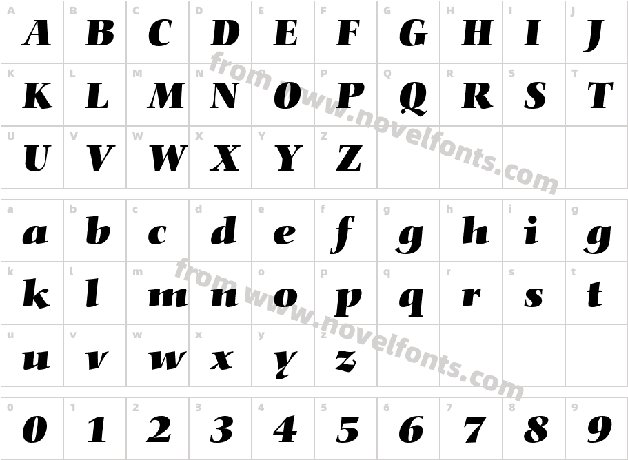 Nofret Bold ItalicCharacter Map