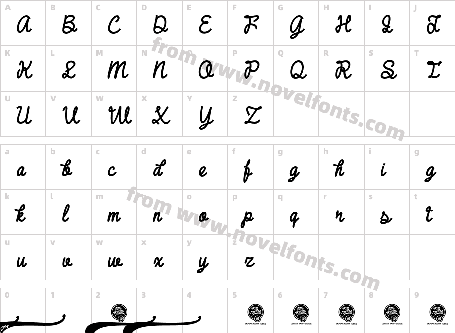 DHF Broffont Script Demo ItalicCharacter Map