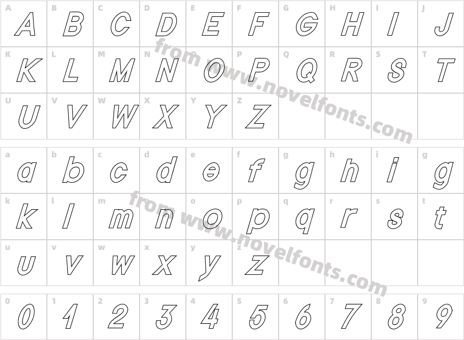 Nordica Classic Regular Condensed ObliqueCharacter Map