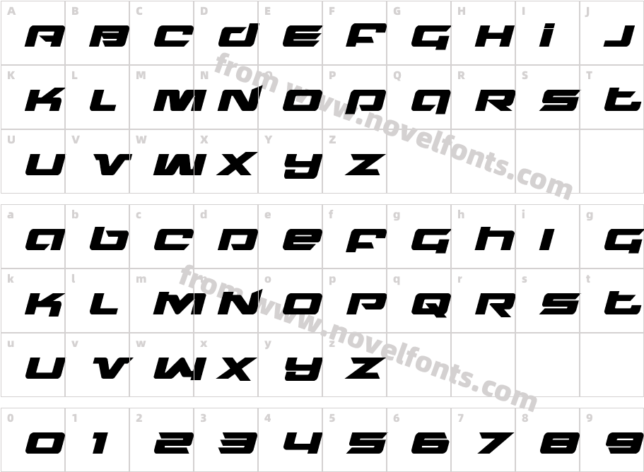 Northstar Bold ItalicCharacter Map