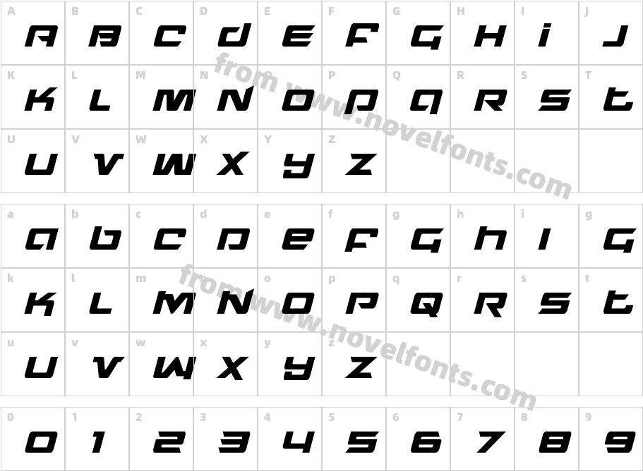 Northstar Condensed ItalicCharacter Map