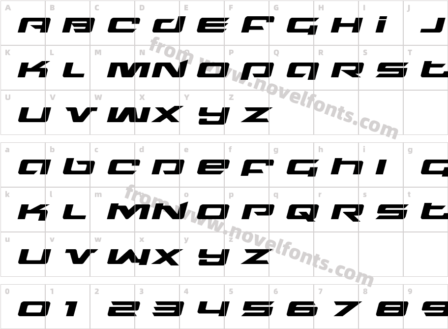 Northstar Expanded ItalicCharacter Map