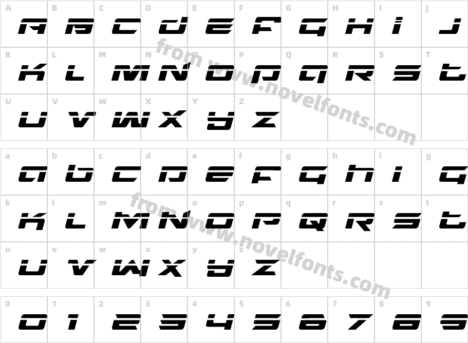 Northstar Laser ItalicCharacter Map