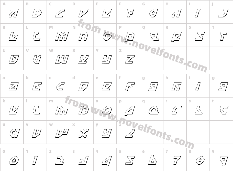 Nostromo 3D ItalicCharacter Map