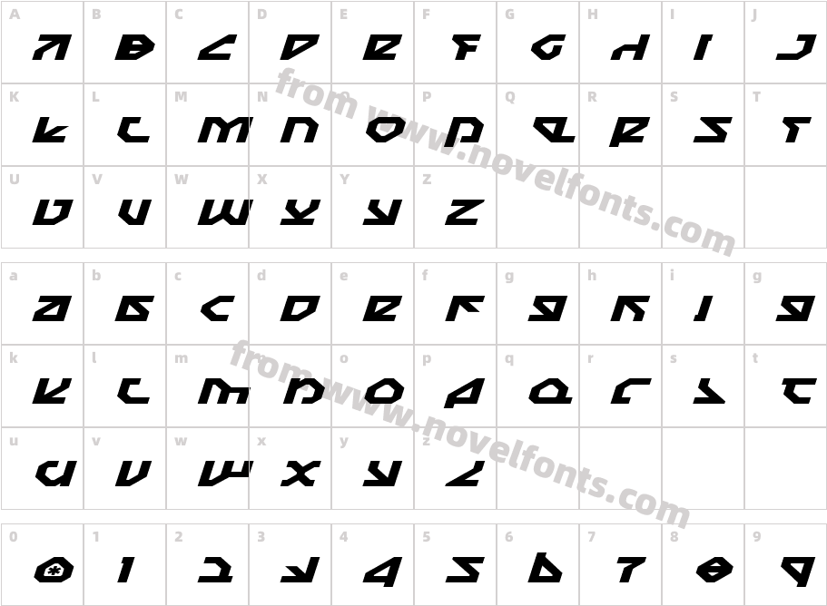 Nostromo Expanded ItalicCharacter Map