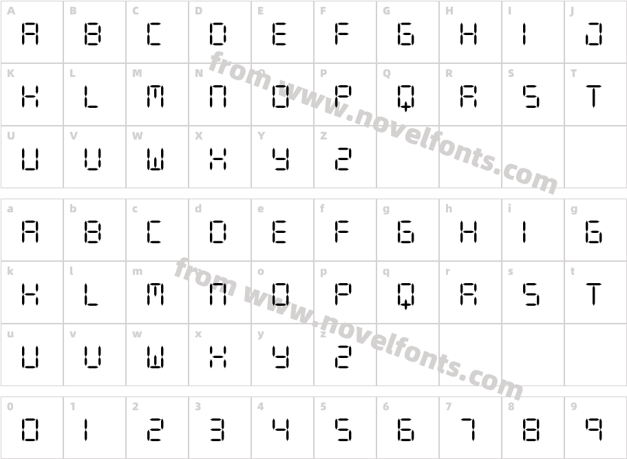 DIGIT LCD RegularCharacter Map