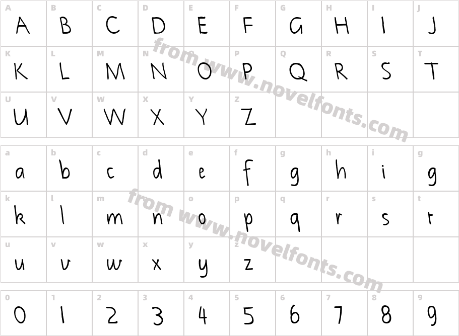 NotehandLefty BoldCharacter Map