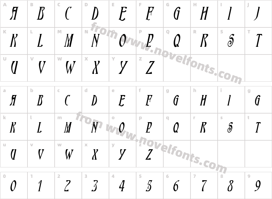 Nouveau-Condensed Bold ItalicCharacter Map