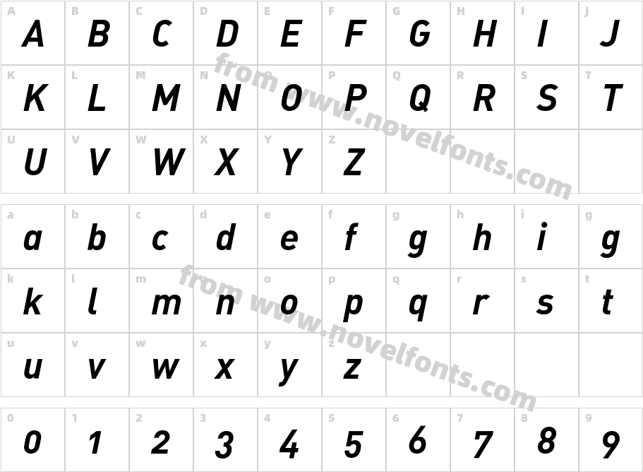 DIN-BoldItalicAltCharacter Map