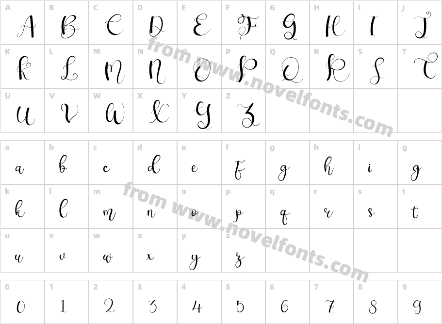 NovemberCaligraphyRegularCharacter Map