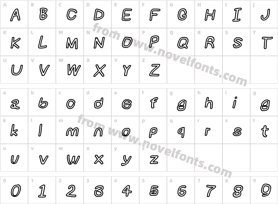 NumbBunny Black Outline ItalicCharacter Map