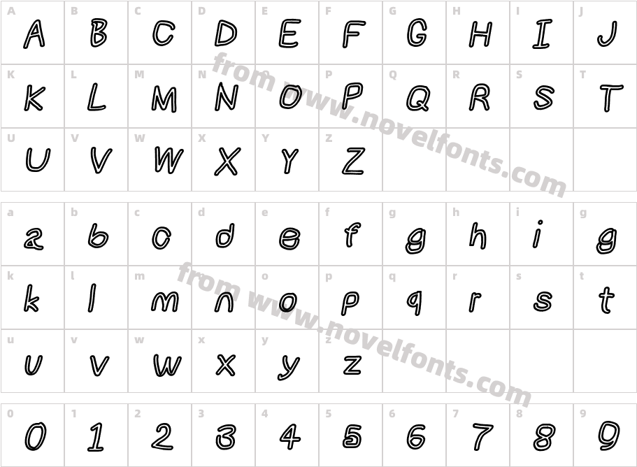 NumbBunny Bold Outline ItalicCharacter Map