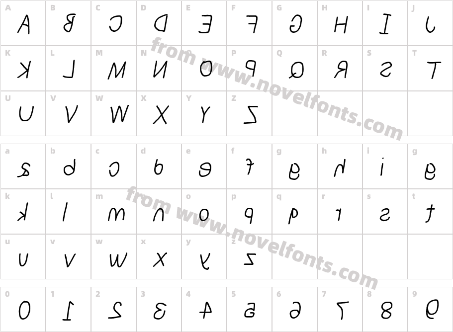 NumbBunny Reversed ItalicCharacter Map