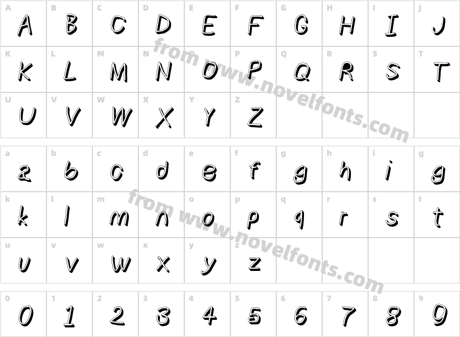 NumbBunny Shadow ItalicCharacter Map