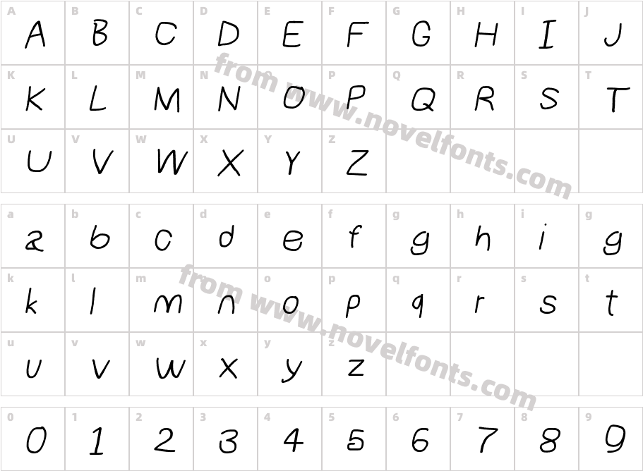 NumbBunny Wide ItalicCharacter Map