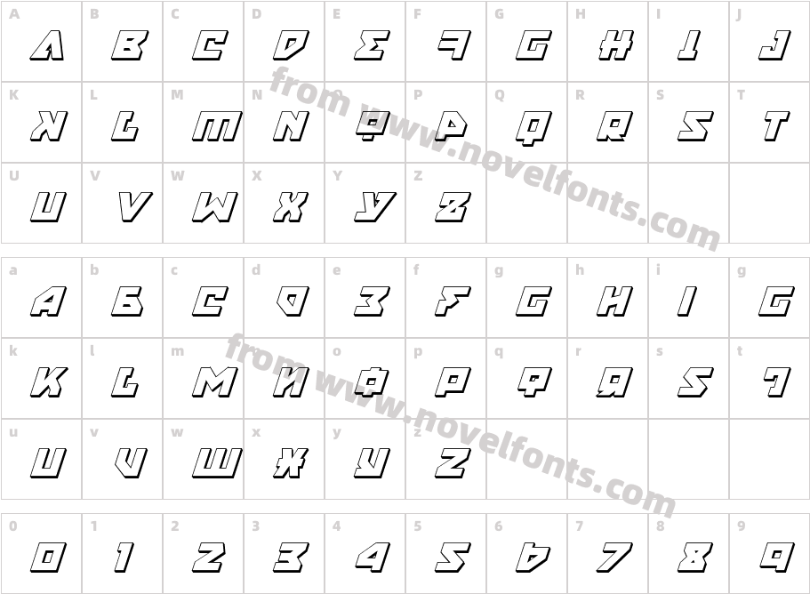 Nyet 3D ItalicCharacter Map