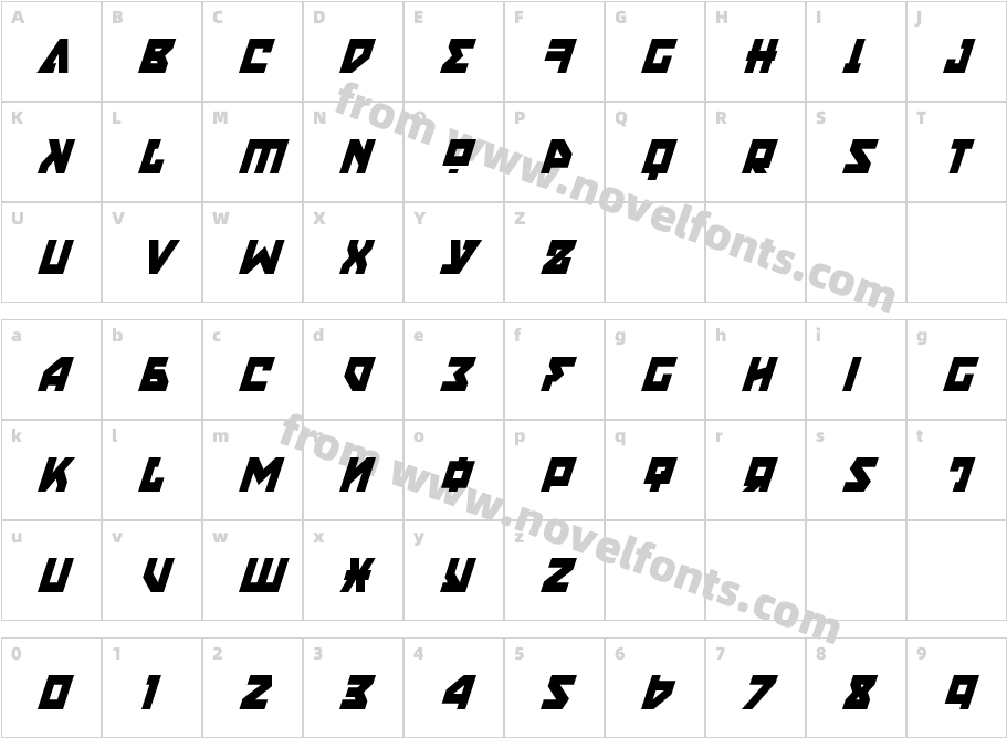 Nyet Condensed ItalicCharacter Map