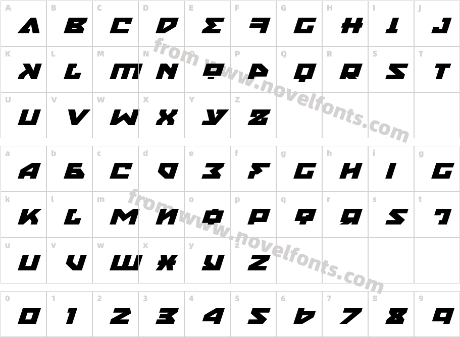 Nyet Expanded ItalicCharacter Map