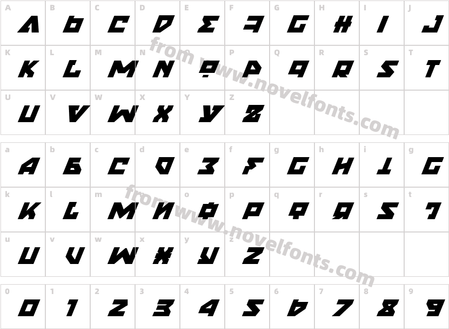 Nyet ItalicCharacter Map