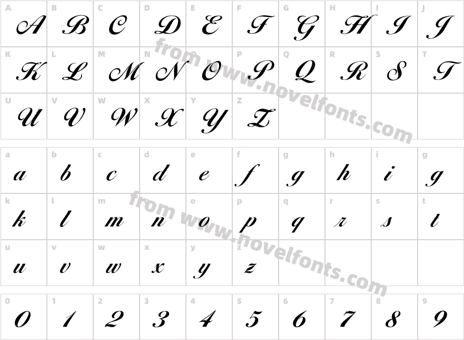 OPTIDiannaScript-BoldAgenCharacter Map