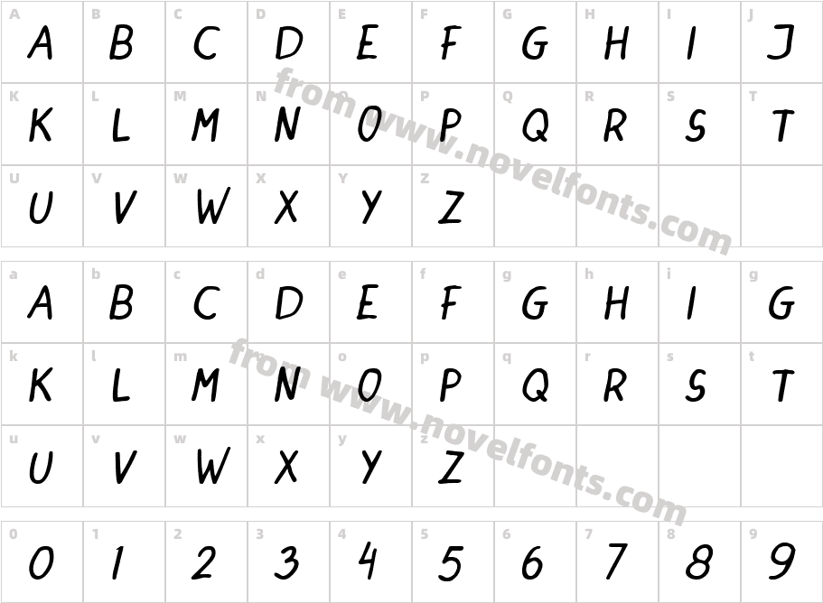 DINSKI CASUAL HANDWRITING ItalicCharacter Map