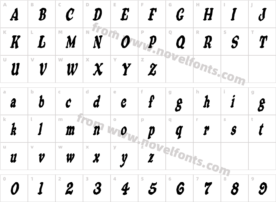 OatmealCondensedItalicSWFTECharacter Map