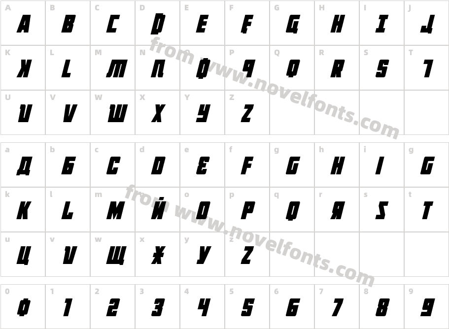 October Guard Condensed ItalicCharacter Map