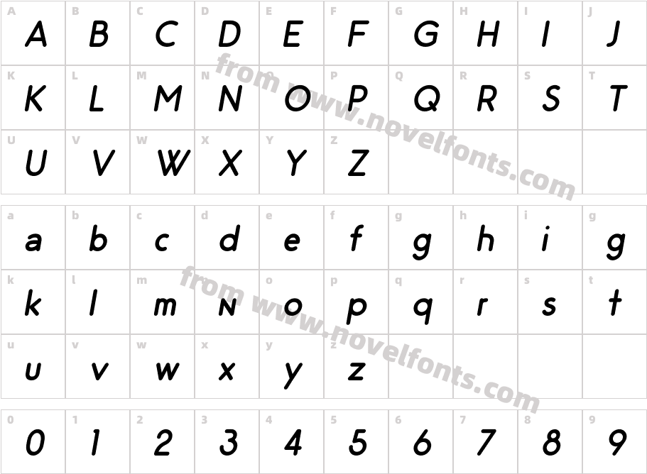 Odin Rounded Regular ItalicCharacter Map