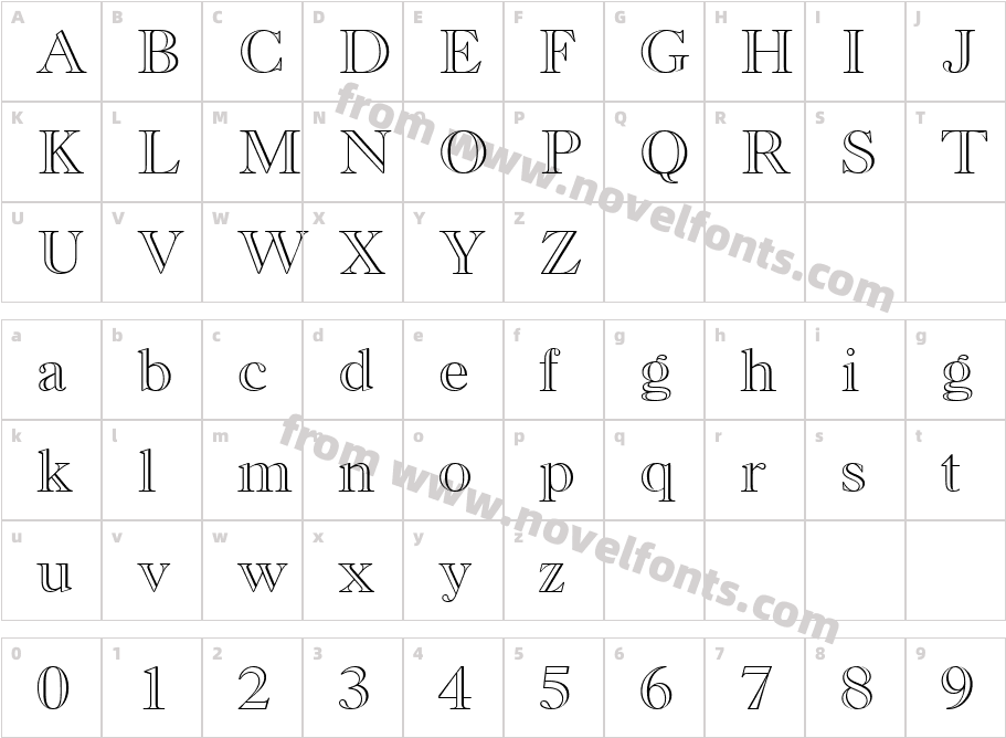 Old Style MT Bold Outline RegularCharacter Map