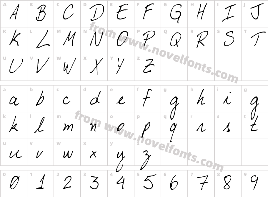 DJB My Boyfriend's HandwritingCharacter Map